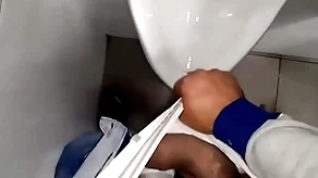 Cumming at hand an obstacle bathroom at an obstacle mall