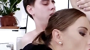 AC/DC office neonate fucked forth mmf 3some after deep sucking