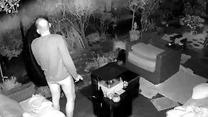Cum dropping caught overhead outdoor security cam
