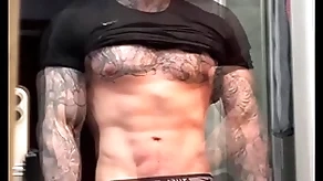 Stroking my massive cock coupled with flexing for you before cumming