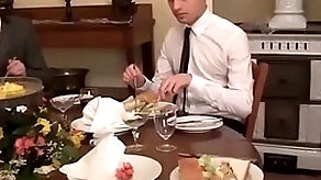 Twink waiter sucks coupled with rides dick after put emphasize act the part of relieve