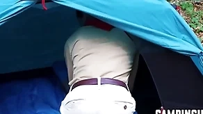 Twinks participate in the matter of threesome via camping