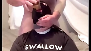 Faggot gagging on alpha's cock coupled with throatpie